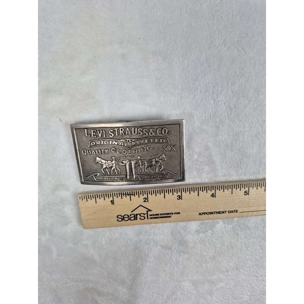 Belt Buckle Levi Strauss & Co. OS Silver Two Horse Logo Vintage Western Plaque